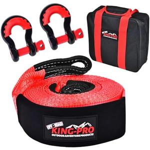 KING-PRO Recovery Snatch Strap 3" x 30ft, 33,000lbs Breaking Strength with 23% Elongation, 100% Nylon Kinetic Towing Strap with 2pcs Heavy Duty 3/4 D Ring Shackles for Truck SUV ATV Off Road