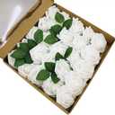 25pcs Artificial Roses Flowers Real Looking Fake Roses Artificial Foam Roses Decoration DIY for Wedding Bouquets Centerpieces,Arrangements Party Baby Shower (White) (25pcs Regular 3")
