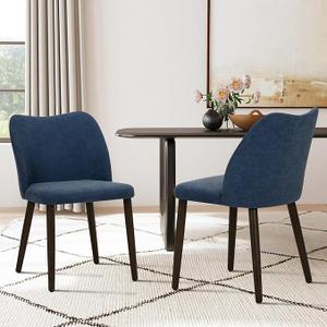 COLAMY Upholstered Dining Chairs Set of 2, Modern PU Leather Dining Room Kitchen Side Chair with Padded Seat and Wood Legs Restaurant/Cafe, Blue