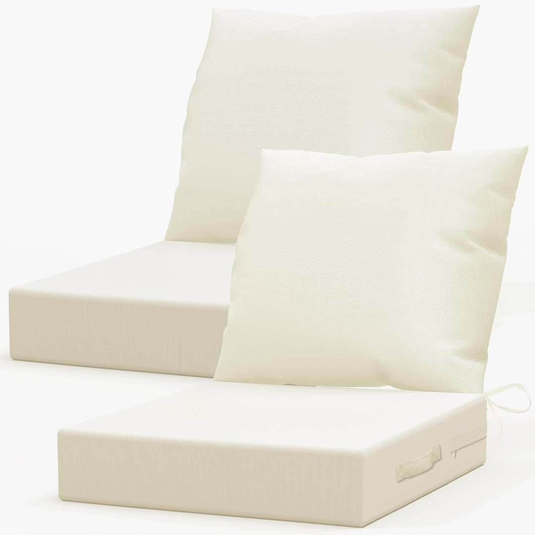 LAGRATY Outdoor Chair Cushions for Patio Furniture24" x 24" Deep Seat Cushions with Backrest for Couch Sofa Chair - Waterproof Fade-Resistant Patio Cushion (Set of 2,Beige)