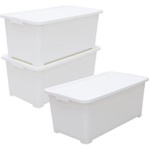 ASTAGE Stackable Rolling Storage Tote Plastic Storage Bins Container Box Organizing Box Opaque Storage bins with Lids for Closet Garage Office - 3pack (White, 45qt)