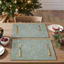 JINCHAN Burlap Textured Placemats Set of 4 Christmas Farmhouse Cloth Place Mats Table Mats Sturdy Fabric Placemats for Kitchen Dining Table Double Layer Tablemats 13 x 19 Inch Sage Green (Thick Burlap | Grey)