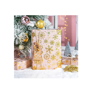 Homeral Pink Christmas wrapping paper roll - 3D Embossed Gold Metallic Foil Shine Snowfalke on Pink for Christmas, Winter Holidat, New Year Celebration - Mini Roll - 17 In x 33 Ft