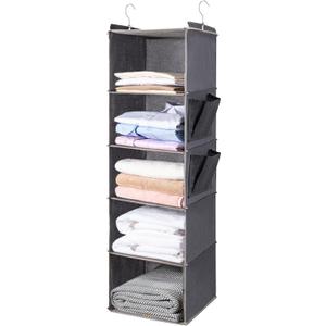 BOOMIBOO Hanging Closet Organize and Shelves5-Hanging Shelf with 2 Side PocketsStorage Foldable Grey (1)