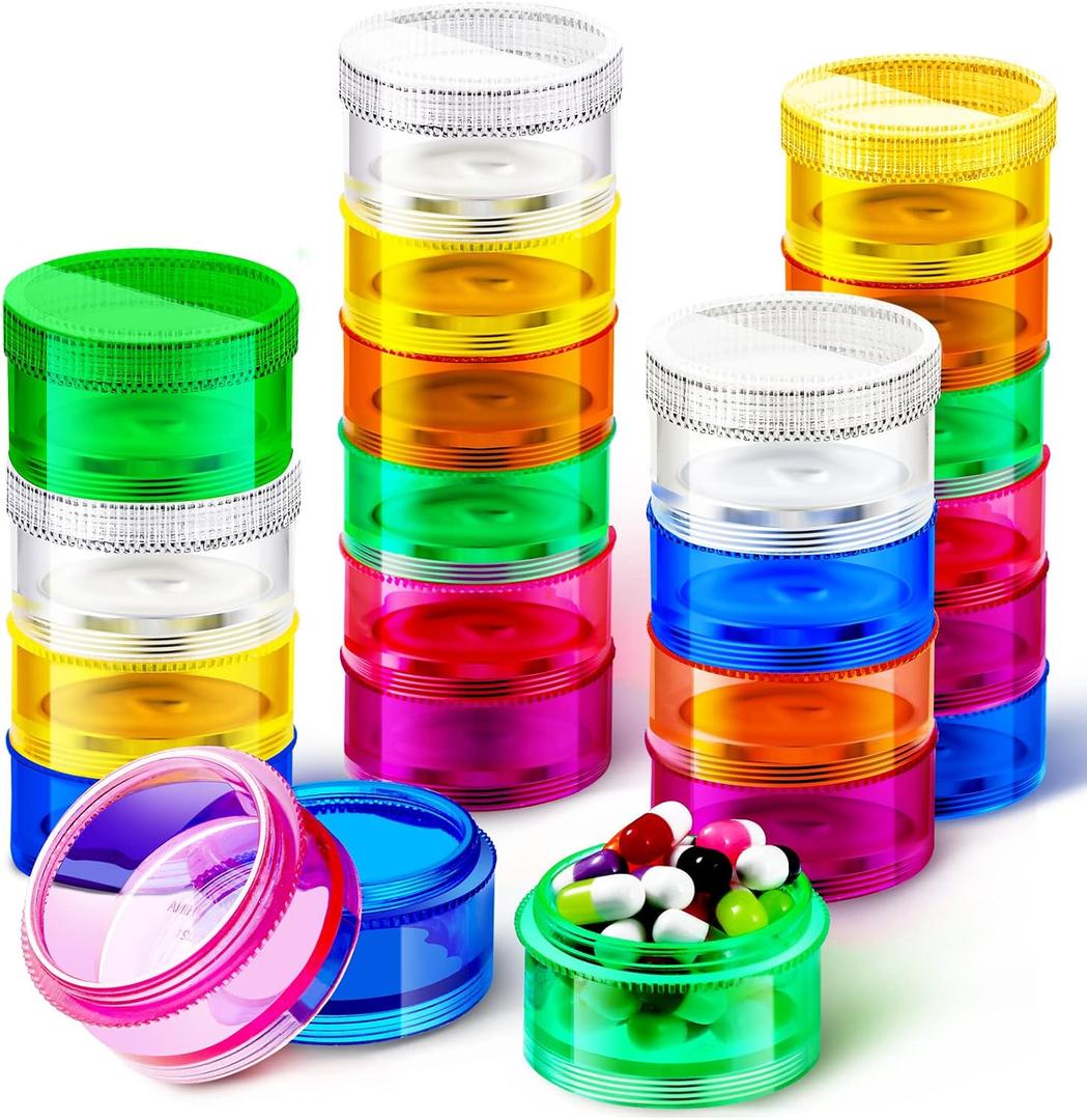 Sieral 8 Pieces 7 Days Stackable Pill Organizers 7 Compartments Round Pill Boxes Tower Weekly Vitamin Individual Storage Containers Travel Cases with Lids for Medications, Vitamins and Supplements