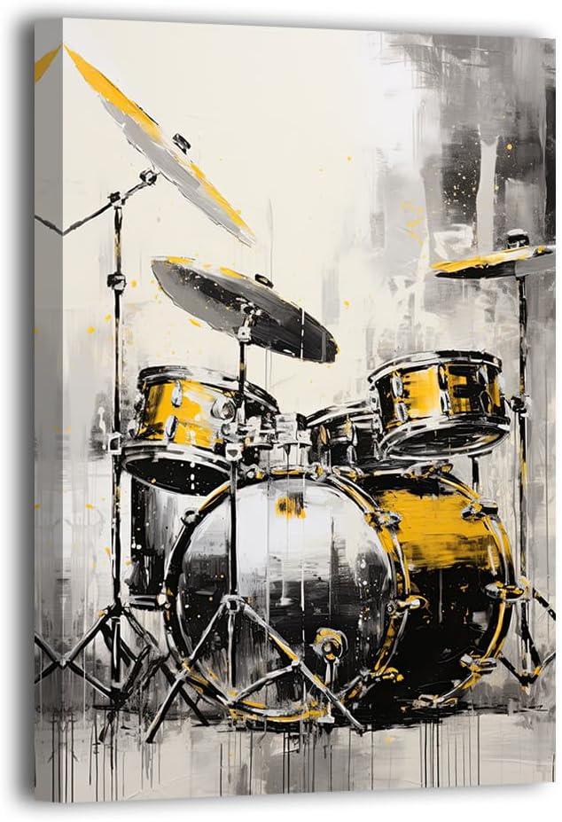 LURENCZH Drum Kit Canvas Wall Art Abstract Drums Picture Prints Musical Instrument Paintings for Living Room Music Room Decor Framed(Music-2,16.00" x 24.00")