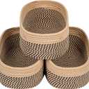 CubesLand Small Baskets, Storage Baskets for Organizing Shelves, Rectangular Woven Storage Baskets Natural Cotton Rope Toy Storage Bins Closet Baby Baskets Empty Gifts Baskets Camel/Mixed Black