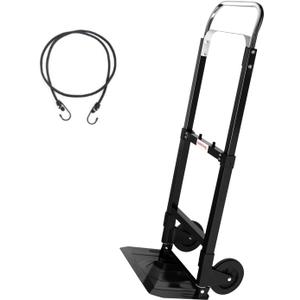 LEADALLWAY Foldable Hand Truck 220lbs Capacity, Heavy Duty Steel Collapsible Utility Cart with TPR Wheels & Free Bungee Cord, Portable Dolly for Home/Office/Warehouse (Black)