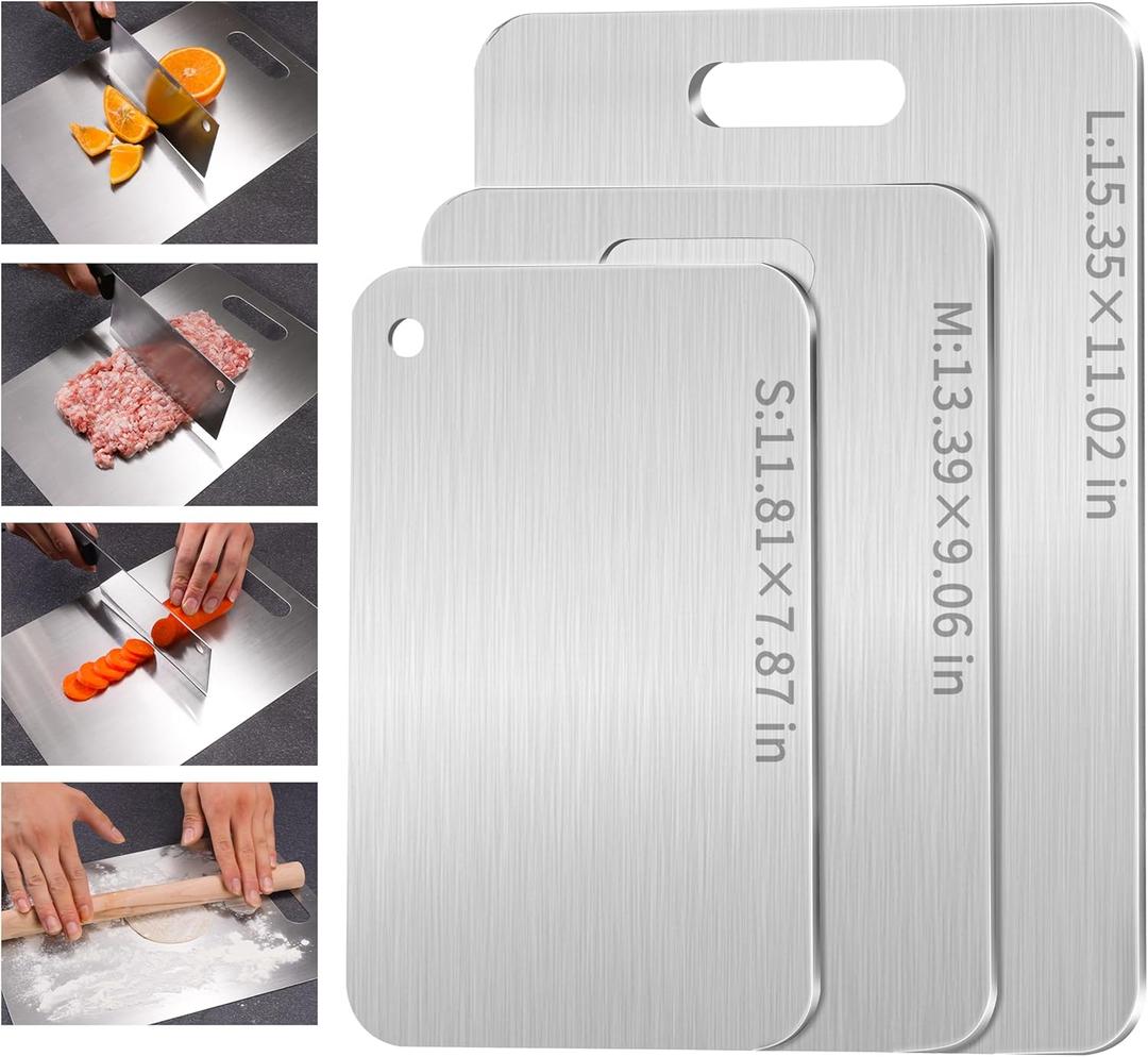 Stainless Steel Cutting Board, 3 PCS Cutting Boards for Kitchen, 316 Food-Grade Stainless Non Stick Chopping Cutting Board for Meat Fruit & Vegetable (15.3 x 11, 13.4 x 9, 11.8 x 7.9 in)