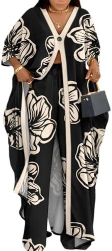 CHICME Women's Outfits 2025 Abstract Print Batwing Sleeve V Neck Top with High Slit  M