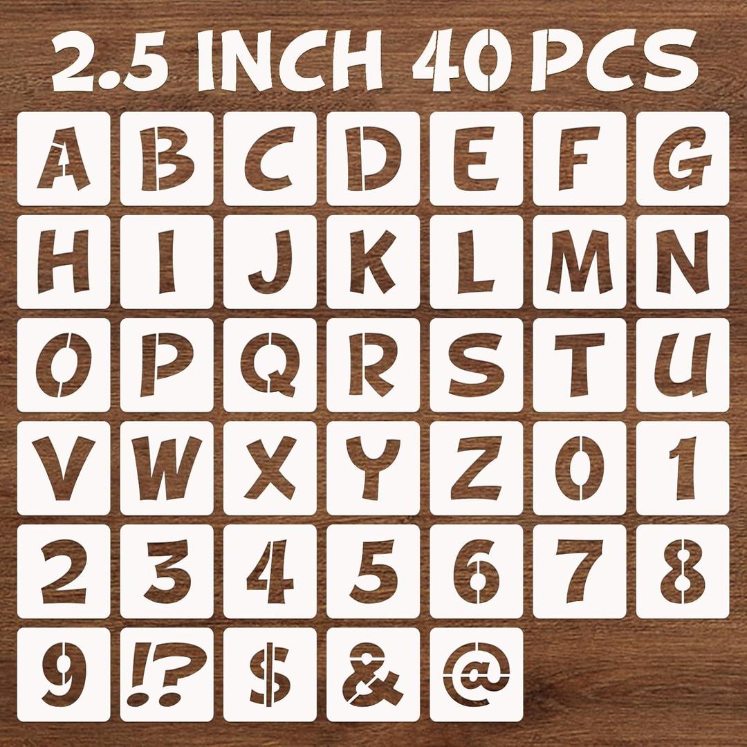 BAMIDELE 2.5 Inch Letter and Number Stencils, 40 Pcs Reusable Plastic Alphabet Spray Paint Stencils for Painting on Wood, Wall, Fabric, Rock, Chalkboard, Door Porch, Signage, DIY Craft Decoration