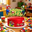 14 x Gold Glitter Mario Cake Topper, Happy Birthday Cake Toppers, Birthday Party and Movie Themed Party Supplies., 7.2 x 4 inches