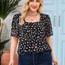 Amrto Plus Size Tops for Women Chiffon Blouses Square Neck Short Sleeve Fall Summer Business Casual Trendy (Black, XXL)