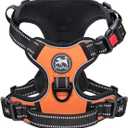 PoyPet No Pull Dog Harness, No Choke Front Clip Dog Reflective Harness, Adjustable Soft Padded Pet Vest with Easy Control Handle for Dogs (Orange,S)