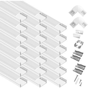 hunhun 20-Pack 6.6ft/2Meter U Shape White LED Aluminum Channel System with Milky Cover, End Caps and Mounting Clips, Aluminum Channel Profile for LED Strip Light Diffuser Installations (20pack*6.6ft)