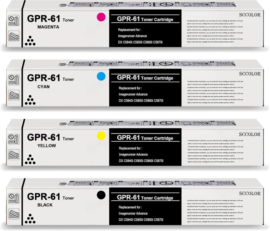 GPR-61 GPR61 High Yield Toner Cartridge GPR 61 GPR-61 Black Cyan Magenta Yellow Toner Cartridge Replacement for Canon Imagerunner Advance DX C5840i C5850i C5860i C5870i Series Printer