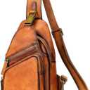 NIUCUNZH Genuine Leather Sling Bag Front Metal-Latch Crossbody Bags Handmade Vintage Chest Shoulder Backpack for Women Men