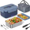 Electric Lunch Box Food Heater, 1.8L Portable Food Warmer 100W Leakproof Heated Lunch Box for Adults Car/Truck/Office with Fork Spoon Carry Bag, 12V/24V/110V