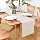 Faux Linen Double Layer Table Runner 48 Inch Long Farmhouse Rustic Short Neutral Beige Table Runners Thick Reversible Coffee Rectangle Runners for Daily Use Dining Table Decor 13x48 Inch