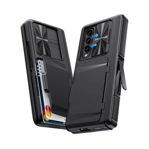 GBEE for Samsung Galaxy Z Fold 4 Case with Card Holder & Kickstand & Hinge Protection & Slide Camera Cover & Built-in Screen Protector, Rugged Phone Case for Galaxy Z Fold 4 2022 (Black)