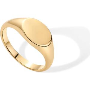 PAVOI 14K Gold Plated Pinky Signet Ring for Women | Lightweight Statement Bands | Chunky Signet Stackable Rings