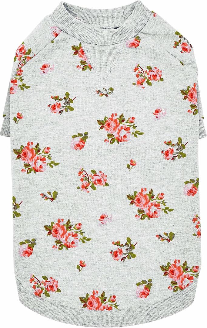 Blueberry Pet 2023 New Spring Scent Inspired Rose Flower Crew-Neck Pullover Dog Sweatshirt in Stylish Grey, Back Length 12", Pack of 1 Clothes for Dogs