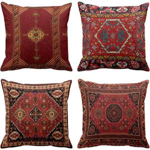 Britimes Throw Pillow Covers Geometric Kilim Moroccan Home Decor Set of 4 Oriental Ikat Pillow Cases Living Room Decorative 18 x 18 Inches Cushion Couch Sofa Pillowcases Colorful Red Tribal