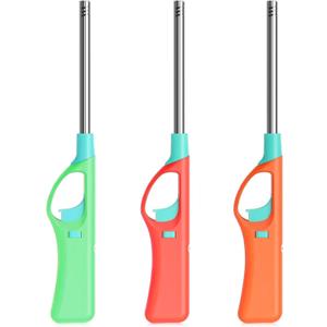 Refillable Butane Lighters, Larger BBQ Grill Click Flame Long Stem Lighter Adjustable Soft Flame Multipurpose Lighters(No Butane Fuel Inside) - Pack of 3