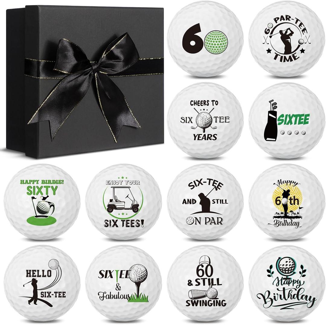 Seenelling 12 Pcs Happy Birthday Golf Ball Funny Christmas Novelty Gift for Dad Mom Coworker Employee Husband Grandpa Golfers Lovers Birthday