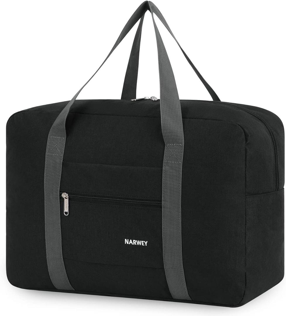 For Spirit Airlines Personal Item Bag 18x14x8 Foldable Travel Duffel Bag Tote Carry on Luggage Duffle Overnight for Women and Men (1112-Thick Series Black)