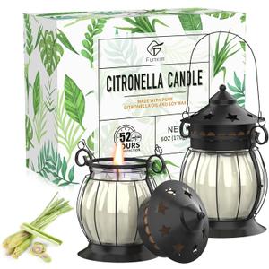 Citronella Candles Outdoor, 2 x 6oz Scented Candles with Vintage Metal Lantern Holder, Natural Citronella Soy Wax Candles, Lemongrass Candles for Patio, Garden, and Camping - Gifts for Women