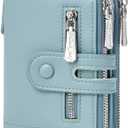 Small Women's Wallet Bifold Card Holder with 2 Zipper Coin Pockets Chain Wallet for Women Soft Leather (A04 Light Blue)