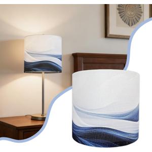 Small Table Lamp Shade, 8.7x8.7x7.9in Fabric Blue Lamps Shades with Waves and Oceans, 1 Pack Lampshades, Drum Lamp Shades, Support Spider and E26/E14 Base