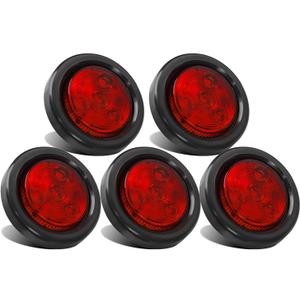 Partsam 5pcs 2 inch Red 4 LED Round Sealed Trailer Clearance Marker Light [DOT Approved] Mount Grommet/Pigtails Hardwired