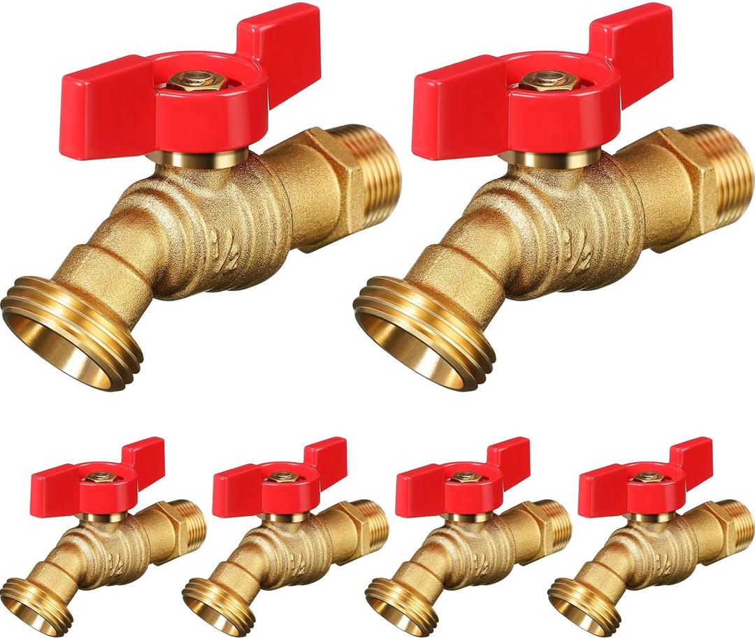VIHOSE 6 Pack Male Hose Bib 1/2" MIP x 3/4" MHT, 1/4 Turn Brass Garden Faucet Shut off Valve Heavy Duty Water Hose Spigot for Garden Patio Hose Outdoor (Red)