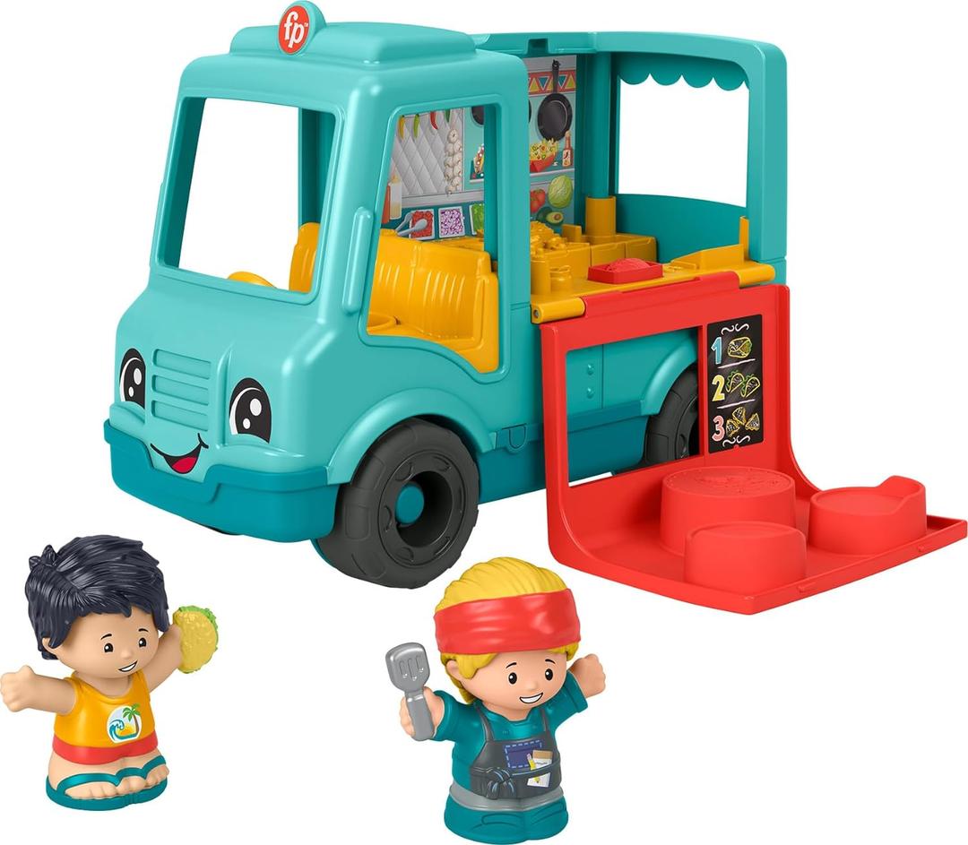 Fisher-Price Little People Musical Toddler Toy Serve It Up Food Truck Vehicle with 2 Figures for Pretend Play Kids Ages 1+ Years