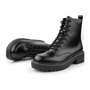 ICHIGO Women’s Fashion Ankle Booties Causal 8-Eye Side Zipper Lace-up Combat Boots, 8.5