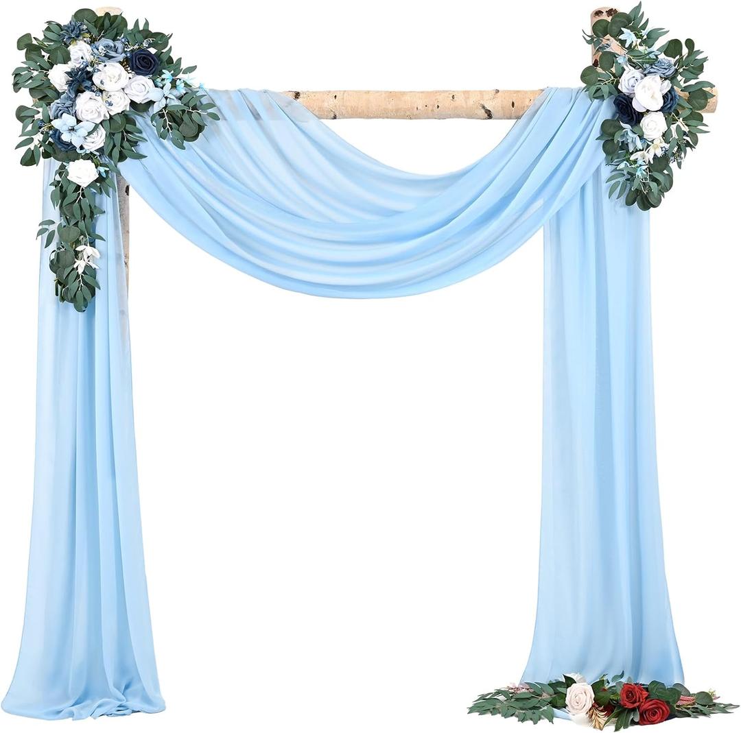 Wedding Arch Draping Fabric,2 Panels 28" x18ft Baby Blue Wedding Arch Drapes for Ceremony Sheer Chiffon Fabric Drapes Arbor Drapery Decorations for Reception Party