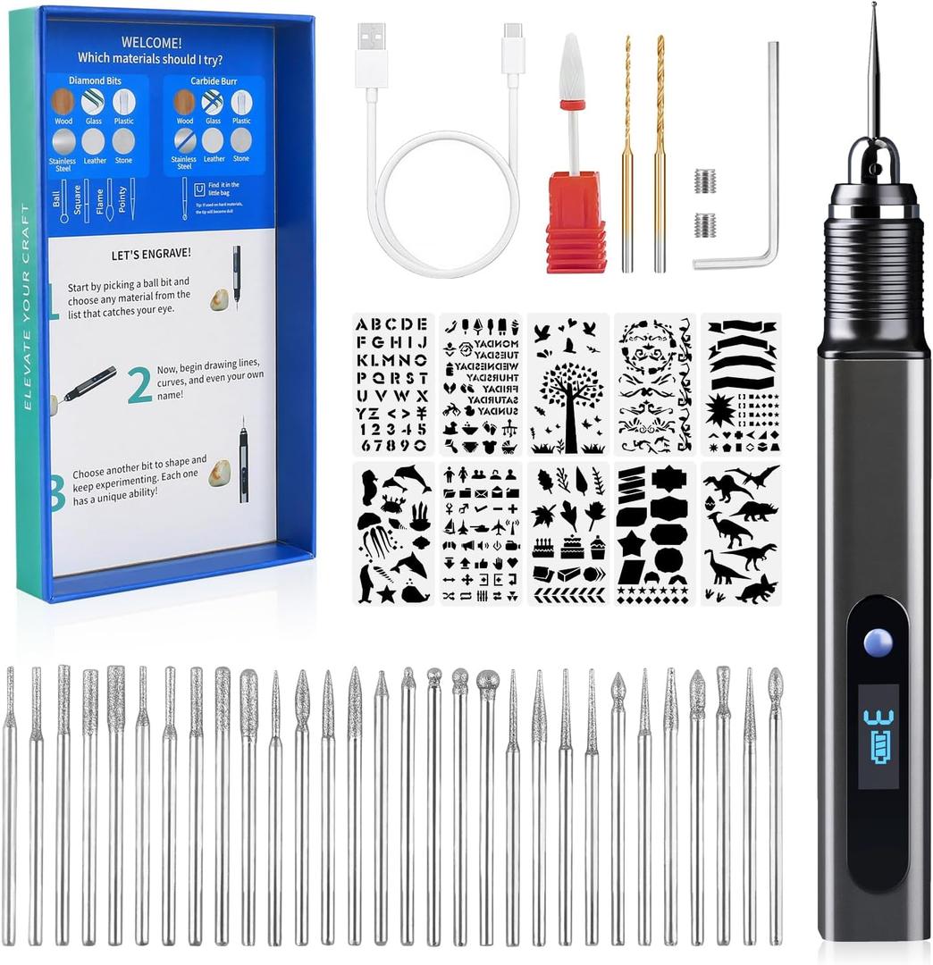 Cordless Engraving Pen Kit with Carrying Case, Rechargeable Electric Engraver Tool with 43 Accessories, 3-Speed Portable DIY Rotary Tool for Jewelry, Metal, Glass, Stone, Wood, Plastic, DIY Gift