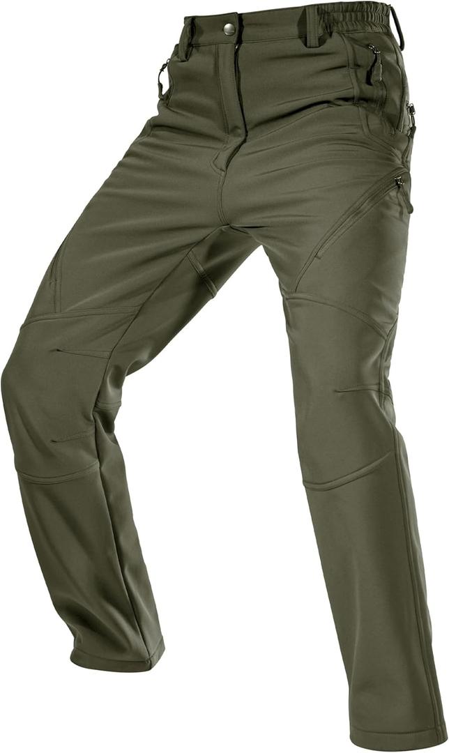 FREE SOLDIER Men's Fleece Lined Outdoor Cargo Hiking Pants Water Repellent Softshell Snow Ski Pants with Zipper Pockets (34W x 30L, Army Green)