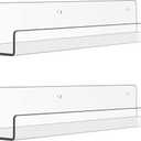 upsimples Acrylic Shelves for Bathroom Storage, 15" Floating Shelves Wall Organizer for Perfume, Make up, Skincare, Kids Bookshelf for Bedroom, Nursery, Living Room Decor, Clear, 2 Pack