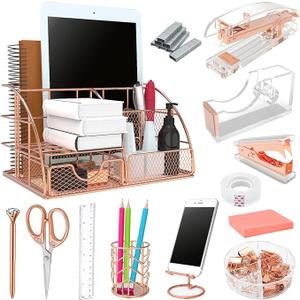 Office Desk Organizers, Rose Gold 13PCS Office Supplies and Accessories Desk organizer, Acrylic Stapler, Staple Remover, Clips, Scissor, Phone Holder, Pen, Pen Holder (Rose Gold) Office Desk Organizers, Rose Gold 13PCS Office Supplies and Accessories Desk organizer, Acrylic Stapler, Staple Remover, Clips, Scissor, Phone Holder, Pen, Pen Holder (Rose Gold)