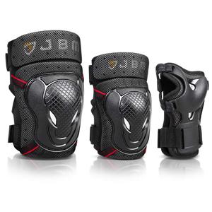 JBM Adult Youth Bike Knee Pads and Elbow Pads with Wrist Guards Protective Gear Set for Biking, Riding, Cycling and Multi Sports Scooter, Skateboard (Black)