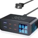 USB C Charger 6-Port with LED Display Adjustable Brightness, USB Charging Station GaN Multiport Fast Charger PD 100w 65W QC 3.0 Support PPS Compatible with MacBook iPhone Samsung, Black