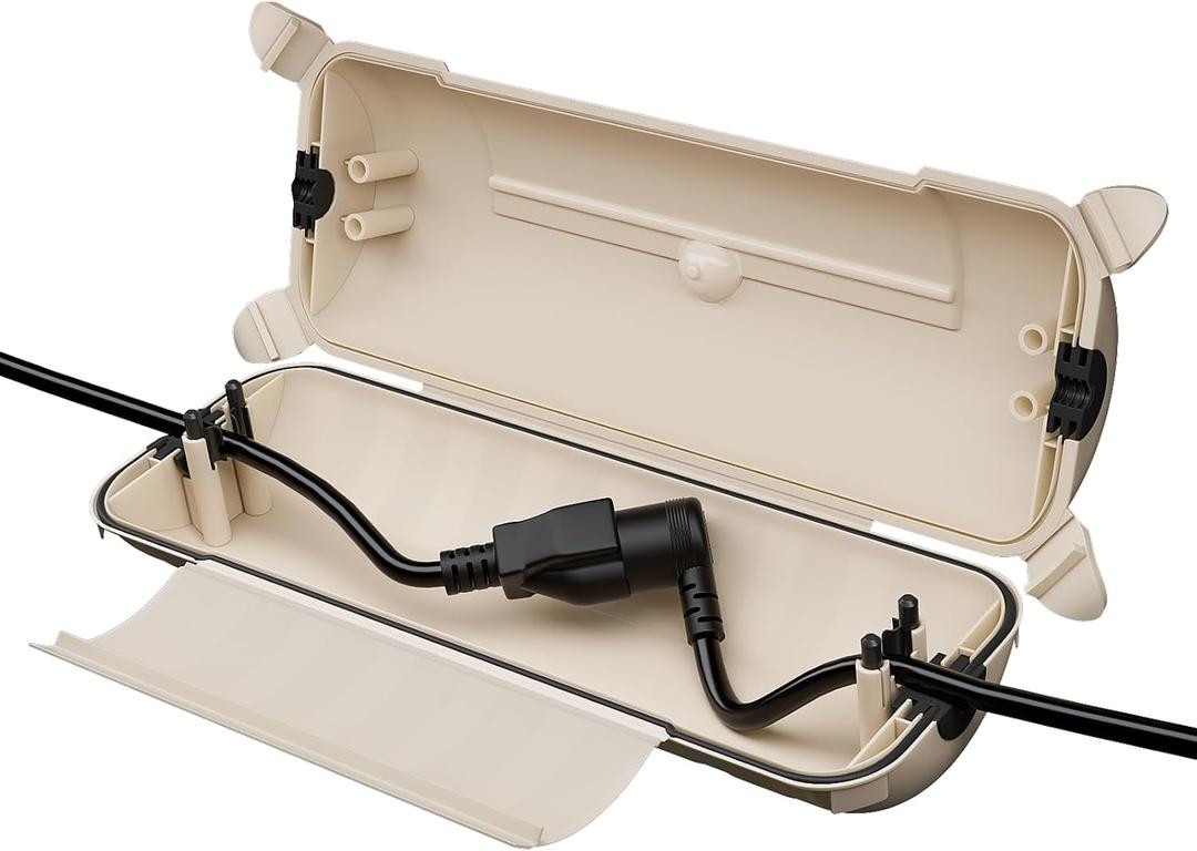 Flemoon Outdoor Extension Cord Safety Cover with Waterproof Protector Seal, Weatherproof Electrical Connection Box, Almond