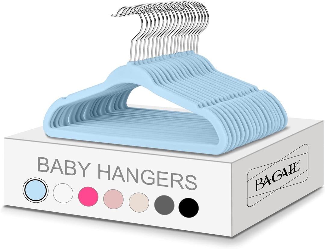 BAGAIL 50 Pack Kids Velvet Hangers 11 Inches Children's Clothes Hangers Non-Slip Baby Hangers for Infant/Toddler (Babyblue)