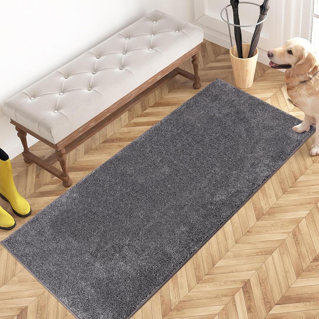 PURRUGS Dirt Trapping Door Mat 24" x 59", Non-Slip Machine Washable Entryway Rug, Dog Doormat, Indoor Front Door Mat, Super Absorbent Entry Rug for Muddy Shoes & Paws, Light Grey-Dark Grey