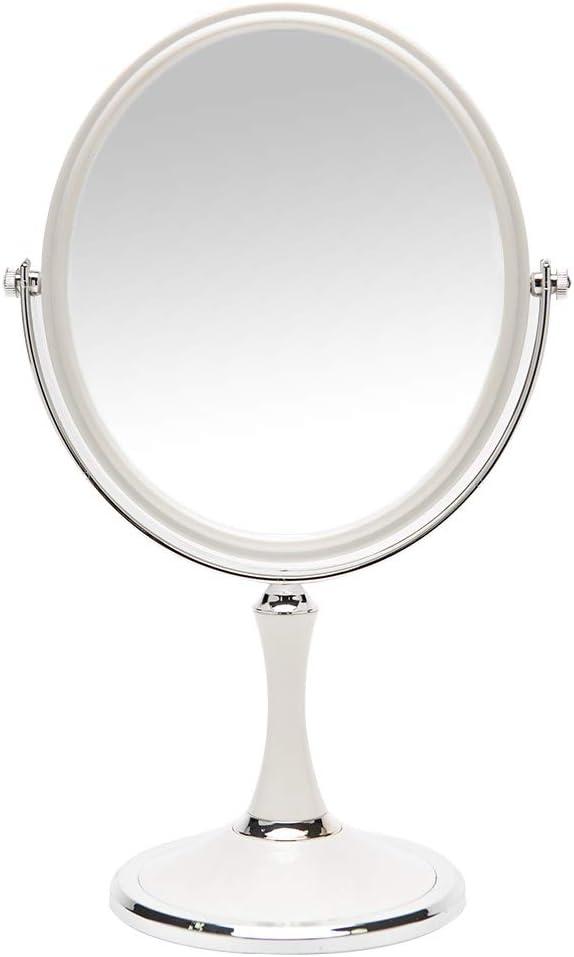 YEAKE Vintage Table Mirror with Stand 8-inch Double Sided Swivel 1X/3X Magnification Desk Mirror with Silver Style 13 Inch Height Standing Tabletop Makeup Vanity Mirror(Oval)