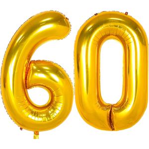 42 Inch Large Gold 60 Balloon Number, 60th Birthday Decorations, Foil Mylar Big Helium Numbers Balloons for Birthday Anniversary Decorations Party Supplies