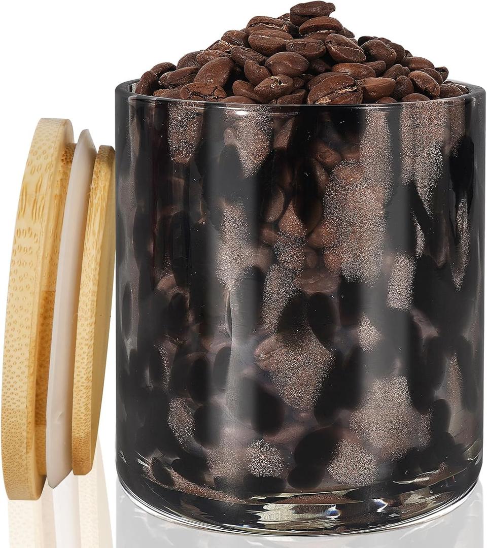 HEADAK LIFE Hand Blown Glass Food Storage Containers with Lids 14oz Jar with Lid Coffee Container,Spice,Sugar,Tea,Flour,Nuts,Decorative Jars for Countertop(Black)